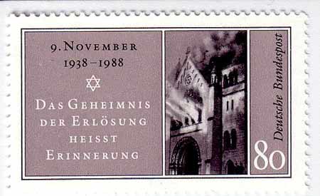 'Reichspogromnacht 1938', 1988, Deutsche Bundenpost