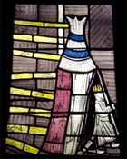 Obere Südfenster: Reisevorbereitungen - Ausschnitt aus Glasfenster von Charles Crodel, Dreikönigskirche