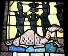 Obere Südfenster: Reisevorbereitungen - Ausschnitt aus Glasfenster von Charles Crodel, Dreikönigskirche