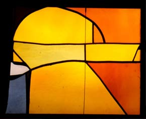 Ausschnitt: Glasfenster - vom Künstlerehepaar Gisela und Alexander Dietz-Hornung geschaffenen 'Geh aus mein Herz und suche Freud'