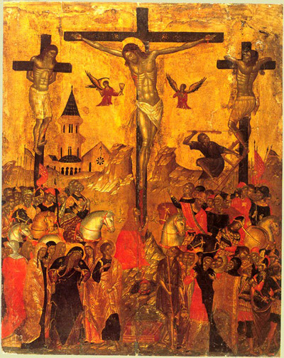 Icon of Crucifixion. Hermitage, S.Peterburg, 17. Jhd., Emmanuil Lampardos. Cretan school